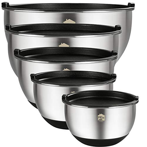 stainless steel mixing bowls with lids and rubber bottoms