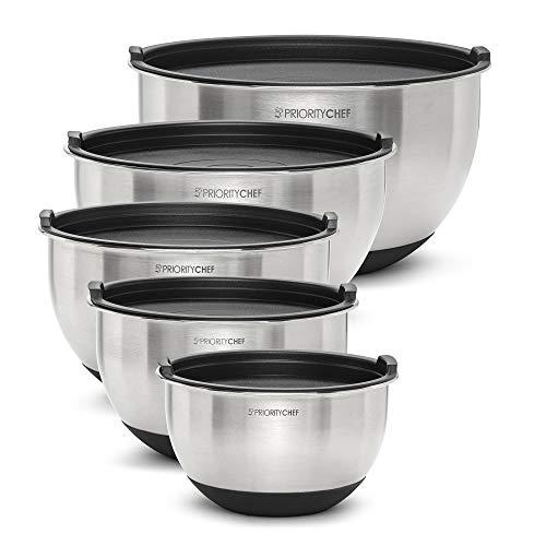 stainless steel mixing bowls with lids and rubber bottoms